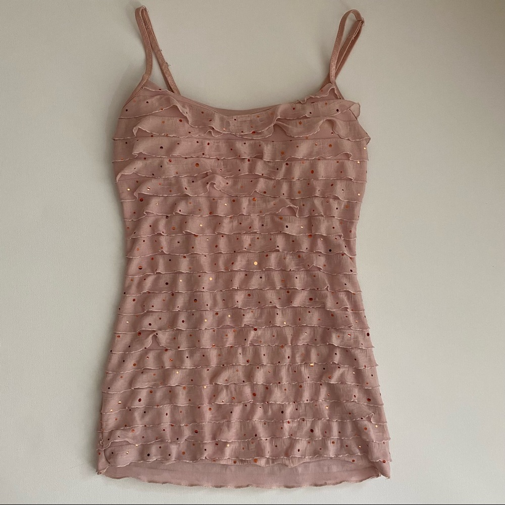 Charlotte Russe Pink Sequin Ruffle Cami Y2K 
Top